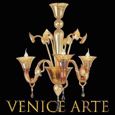 Atrium - Applique en verre de Murano ambre à 2 lumières