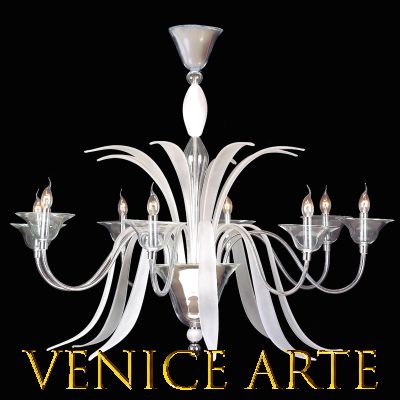 Airone - Lustre en verre de Murano 8 lumières transparent/blanc
