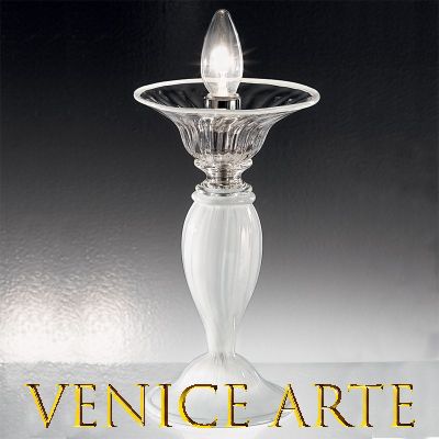 Apollo - Lampe de table 1 lumière en verre de Murano blanc/transparent.