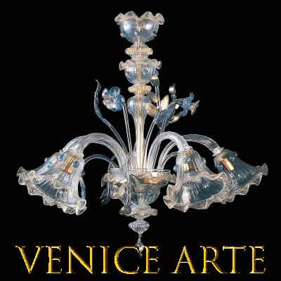 Ginevra - Lustre en verre de Murano 6 lumières, polychrome transparent