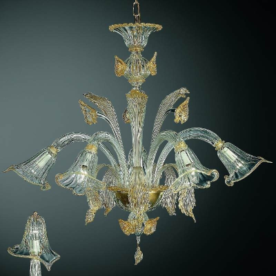 Aqua - Lámpara de cristal de Murano blanco/oro con 6 luces