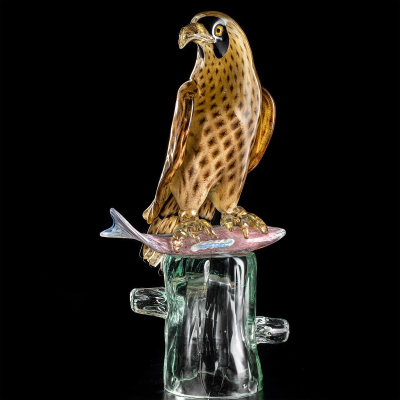 Hawk with fish on crystal base