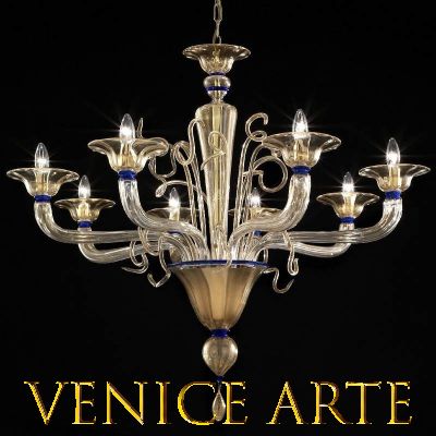 Bucintoro – Kronleuchter aus goldfarbenem Muranoglas mit 8 Lichtern