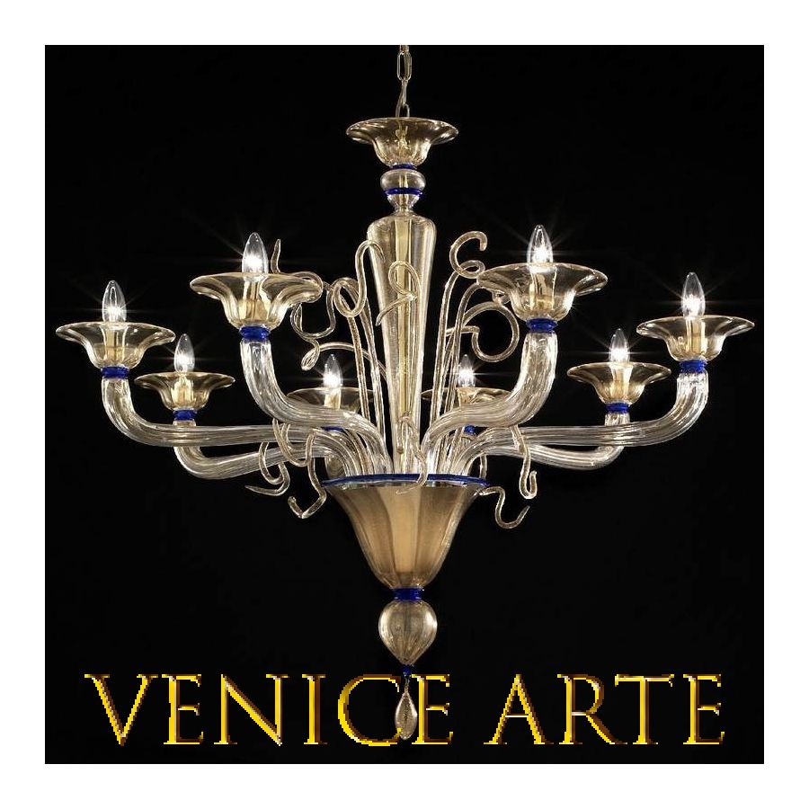Bucintoro – Kronleuchter aus goldfarbenem Muranoglas mit 8 Lichtern