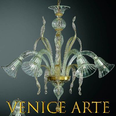 Ca' d'oro - Lustre en verre de Murano transparent/or à 5 lumières
