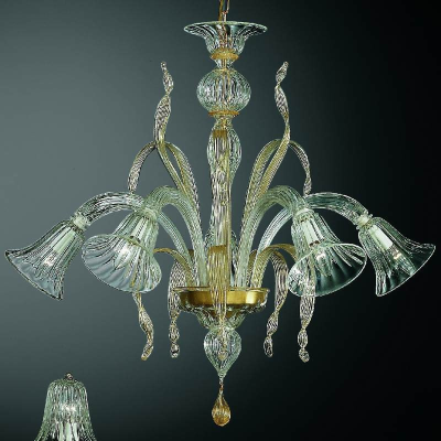 Ca' d'oro - Lustre en verre de Murano transparent/or à 5 lumières