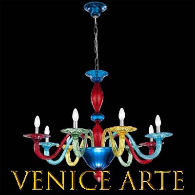 Carnevale - Lámpara de pared multicolor de cristal de Murano con 2 luces.