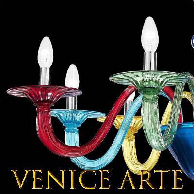 Carnival - Detail lustre en verre de Murano multicolore à 8 lumières.