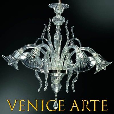 Ca' d'oro - Lustre à 6 lumières en verre de Murano transparent