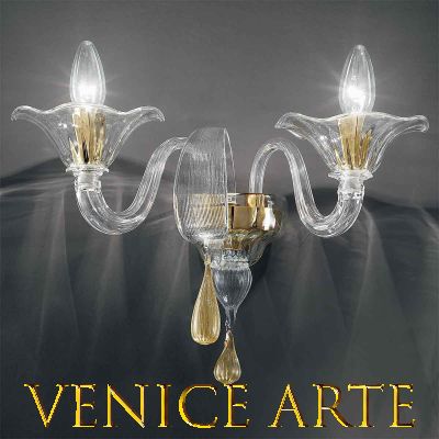 Aquileia - Applique 2 lumières transparente/or en verre de Murano