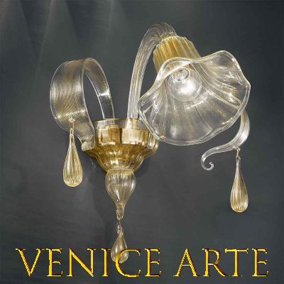 Aquileia - Applique 1 lumière transparente/or en verre de Murano