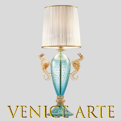 Dragoni - Lampe de table en verre de Murano, bleu clair/or