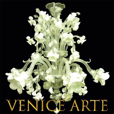 Garden of silver roses - Murano glass chandelier