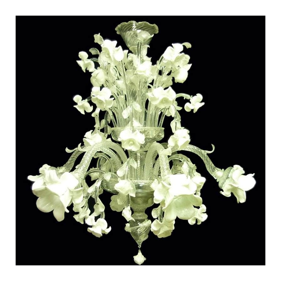 Jardin de roses argent - Lustre en verre de Murano