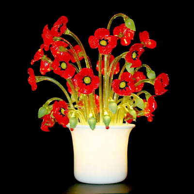 Lampe de table-vase en verre de Murano Coquelicots