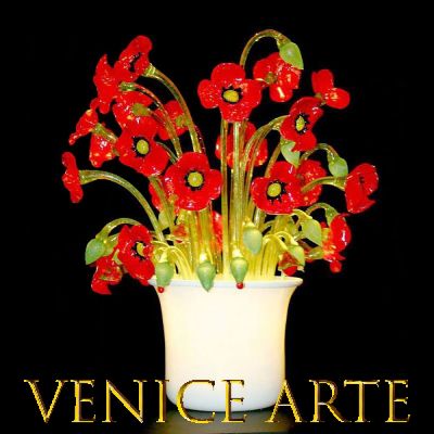Murano Tischleuchte-Vase Mohnblumen