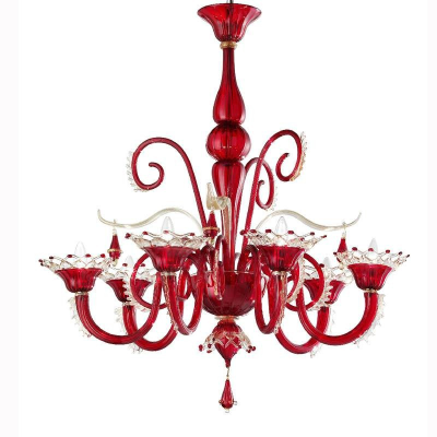 Ducale - Lustre en verre de Murano rouge/or à 6 lumières.