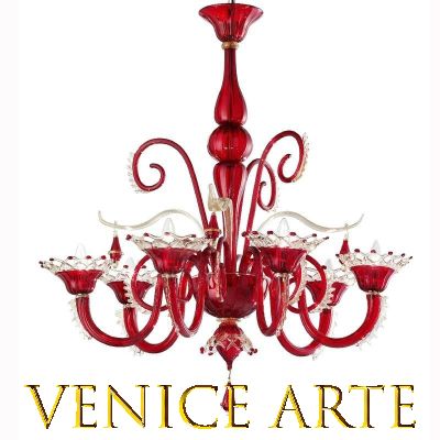 Ducale - Lustre en verre de Murano rouge/or à 6 lumières.