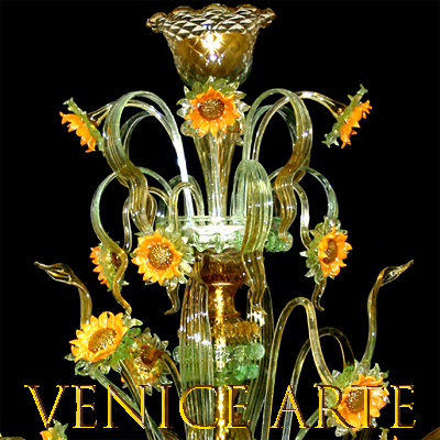 Girasoli Van Gogh 8 luci - Lampadario in vetro di Murano