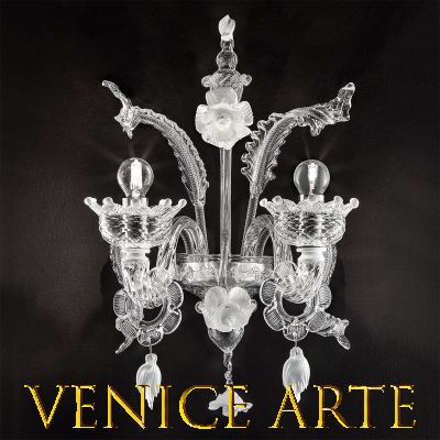 Biancaneve - Applique à 2 lumières en verre de Murano transparent/blanc.