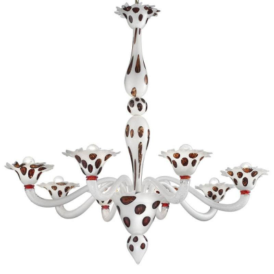 Lustre Arlecchino 6 lumières Blanc argent taches rouges