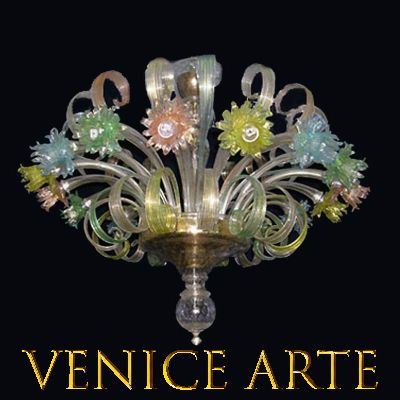 Marguerites colorées - Lustre en verre de Murano