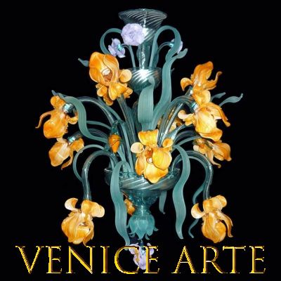 Iris Fiori arancio - Lampadario in vetro di Murano