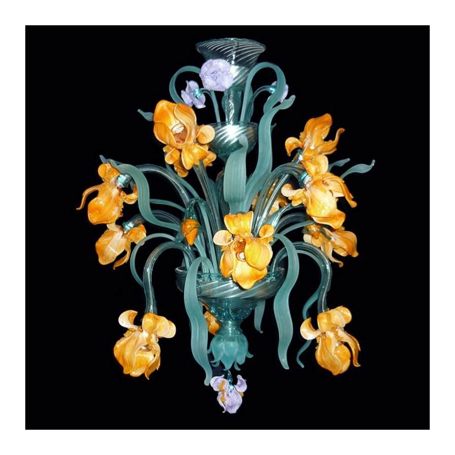 Iris Fleurs orange - Lustre en verre de Murano