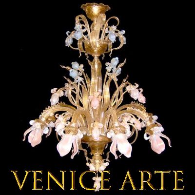 Iris golden rose - Murano glass chandelier