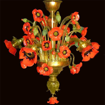 Coquelicots - Lustre en verre de Murano