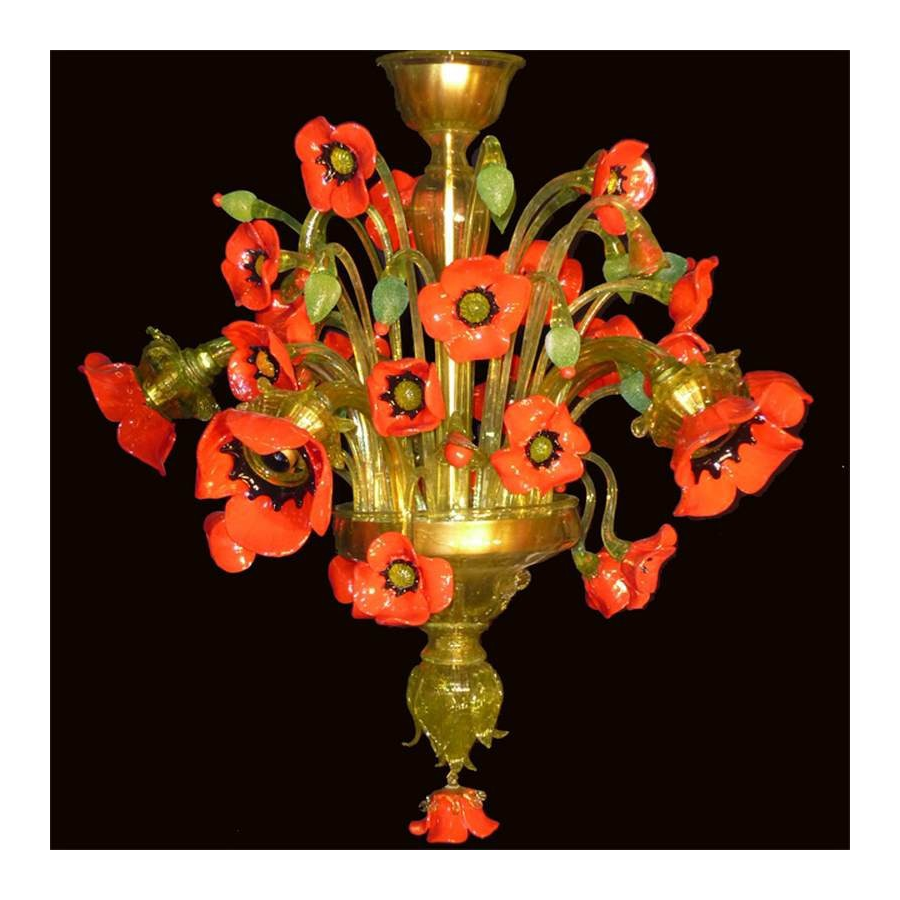 Coquelicots - Lustre en verre de Murano