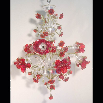 Jardin de roses rouges - Lustre en verre de Murano