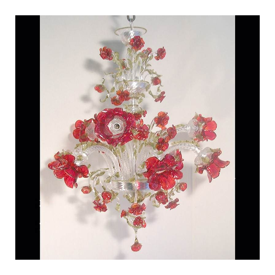 Jardin de roses rouges - Lustre en verre de Murano