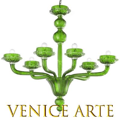 Arsenale - Lustre 6 lumières en verre de Murano vert transparent