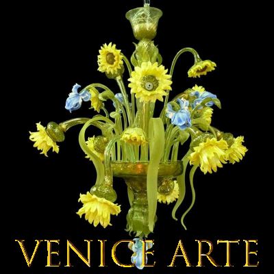 Sonnenblumen 9 Lichter - Kronleuchter aus Murano-Glas