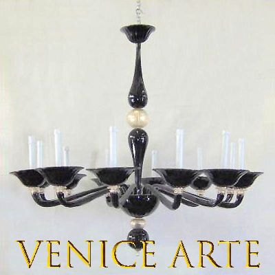 Perlas negras - Lámpara de cristal de Murano de 8 luces