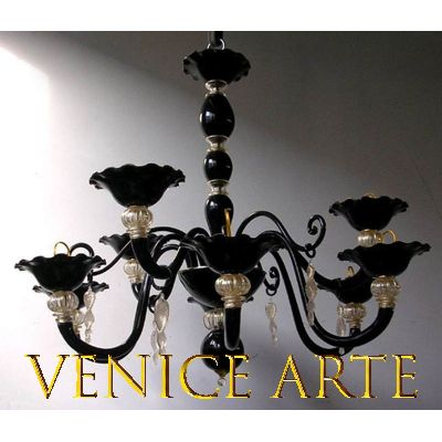 Perlas negras - Lámpara de cristal de Murano de 8 luces