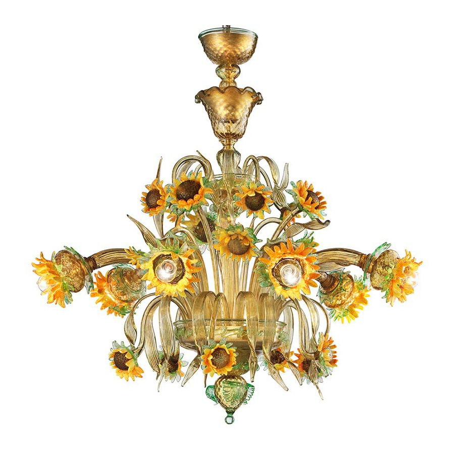 Tournesols ambre-vert - Lustre en verre de Murano