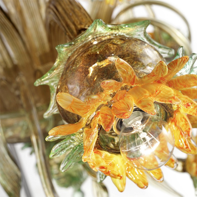 Tournesols ambre-vert - Lustre en verre de Murano