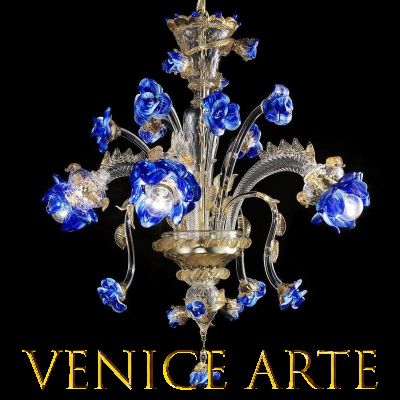 Garden of blue roses - Murano glass chandelier