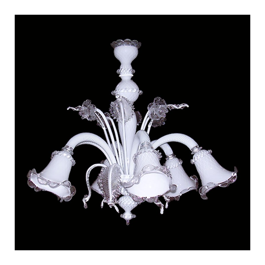 Z011- Lustre en verre de Murano à 5 lumières, blanc transparent