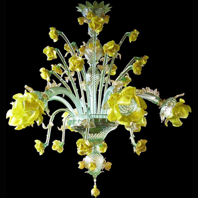 Roses jaunes 6 lumières - Lustre en verre de Murano