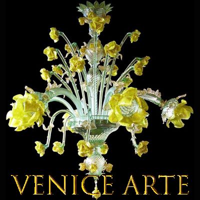 Roses jaunes 6 lumières - Lustre en verre de Murano