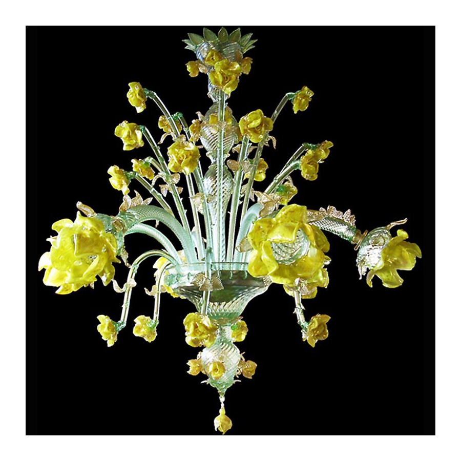 Roses jaunes 6 lumières - Lustre en verre de Murano