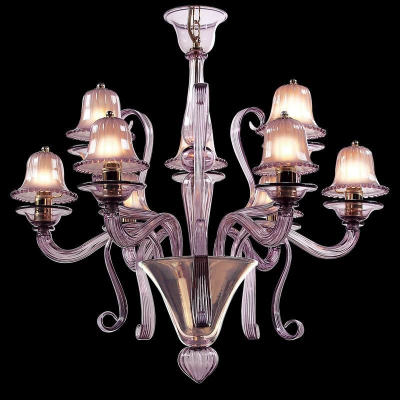 Campanule - Lustre 9 lumières 2 niveaux 6+3 en verre de Murano violet