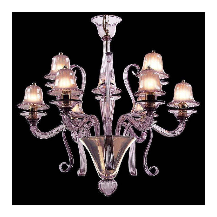 Campanule - Lustre 9 lumières 2 niveaux 6+3 en verre de Murano violet