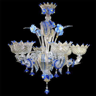 24/6 - Lustre 6 lumières en verre de Murano transparent/bleu