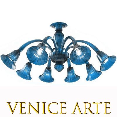 Frari - Lustre  aigue-marine 8 lumières en verre de Murano