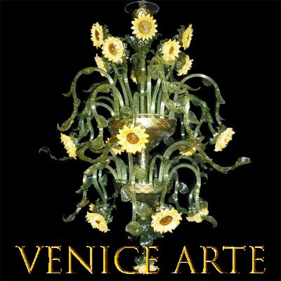 Sonnenblumen 20 Lichter - Kronleuchter aus Murano-Glas