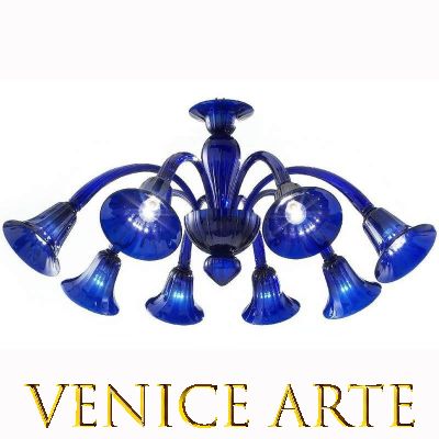Frari - Lustre bleu 8 lumières en verre de Murano